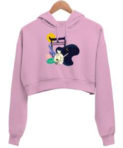 Samurai Girl - Samuray Kız Pembe Kadın Crop Hoodie Kapüşonlu Sweatshirt