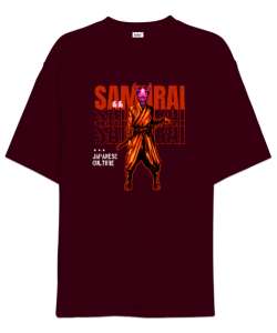 Samurai - Maskeli Samuray Bordo Oversize Unisex Tişört