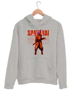 Samurai - Maskeli Samuray Gri Unisex Kapşonlu Sweatshirt