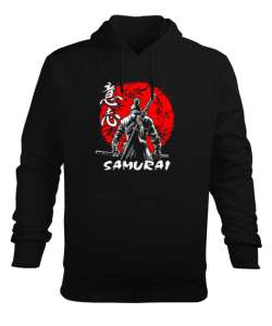 Samurai ninja baskılı Siyah Erkek Kapüşonlu Hoodie Sweatshirt