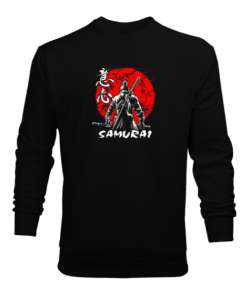 Samurai ninja baskılı Siyah Erkek Sweatshirt