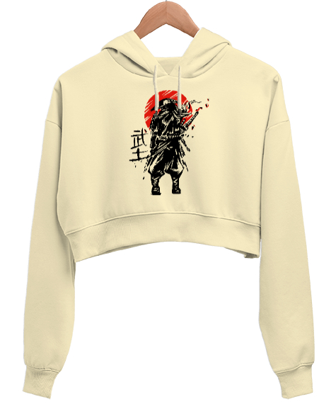 Samurai - Samuray Blu V5 Krem Kadın Crop Hoodie Kapüşonlu Sweatshirt