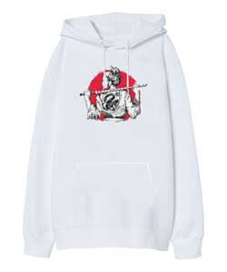 Samurai Woman Beyaz Oversize Unisex Kapüşonlu Sweatshirt