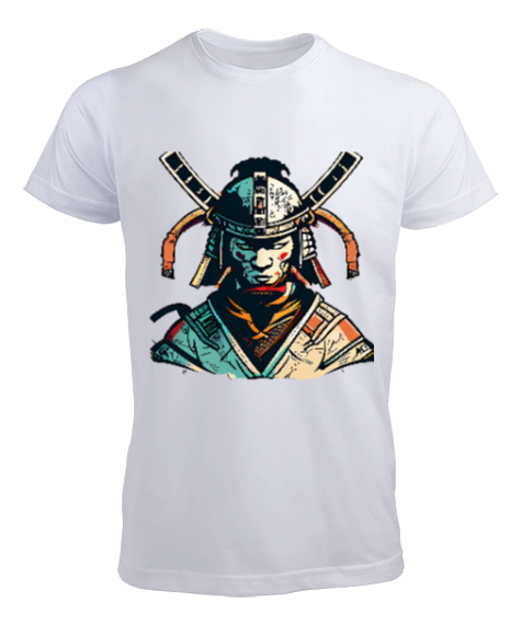 Tisho - Samuray Desenli Beyaz Erkek Tişört