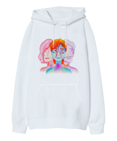 Sanat ve Cinsiyet Baskılı Oversize Unisex Kapüşonlu Sweatshirt