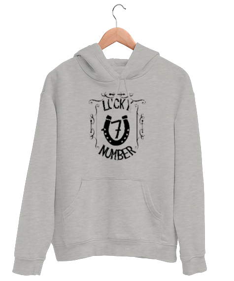 Tisho - Şans, At Nalı, Yedi - 7 - Sayısı - Lucky Gri Unisex Kapşonlu Sweatshirt