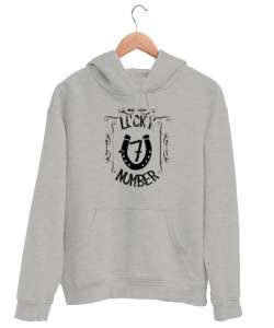 Şans, At Nalı, Yedi - 7 - Sayısı - Lucky Gri Unisex Kapşonlu Sweatshirt