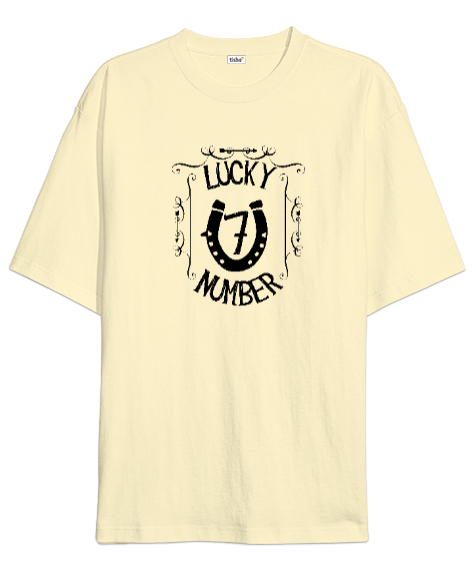 Tisho - Şans, At Nalı, Yedi - 7 - Sayısı - Lucky Krem Oversize Unisex Tişört