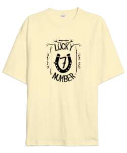 Şans, At Nalı, Yedi - 7 - Sayısı - Lucky Krem Oversize Unisex Tişört