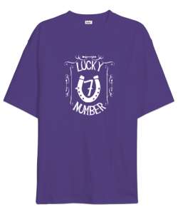 Şans, At Nalı, Yedi - 7 - Sayısı - Lucky Mor Oversize Unisex Tişört