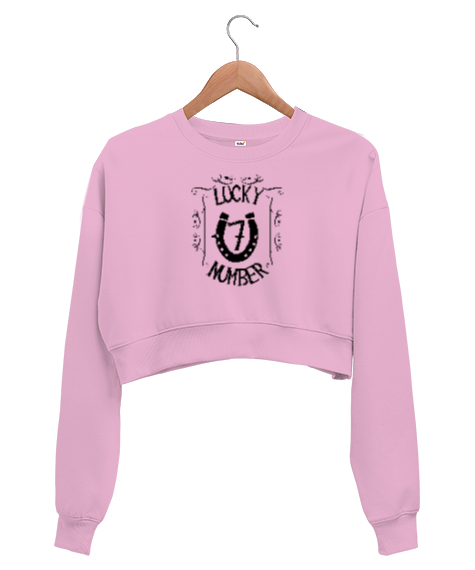 Tisho - Şans, At Nalı, Yedi - 7 - Sayısı - Lucky Pembe Kadın Crop Sweatshirt