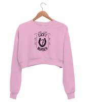 Şans, At Nalı, Yedi - 7 - Sayısı - Lucky Pembe Kadın Crop Sweatshirt - Thumbnail