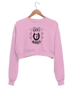 Şans, At Nalı, Yedi - 7 - Sayısı - Lucky Pembe Kadın Crop Sweatshirt