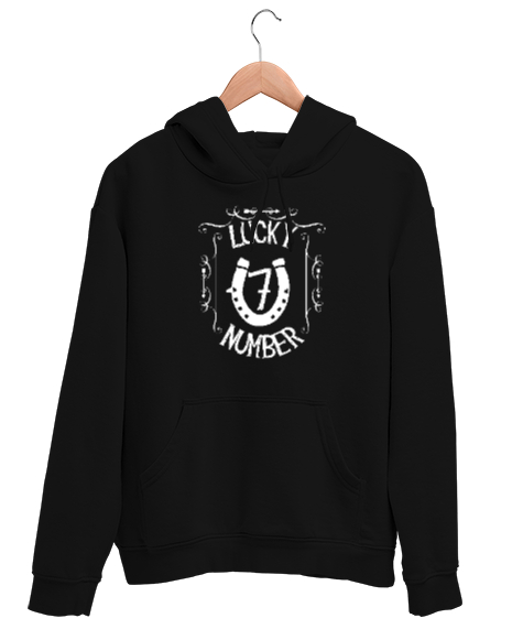 Tisho - Şans, At Nalı, Yedi - 7 - Sayısı - Lucky Siyah Unisex Kapşonlu Sweatshirt