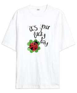 Şanslı Günün - Lucky Day - Yonca - Uğur Böceği Beyaz Oversize Unisex Tişört