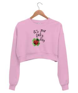 Şanslı Günün - Lucky Day - Yonca - Uğur Böceği Pembe Kadın Crop Sweatshirt