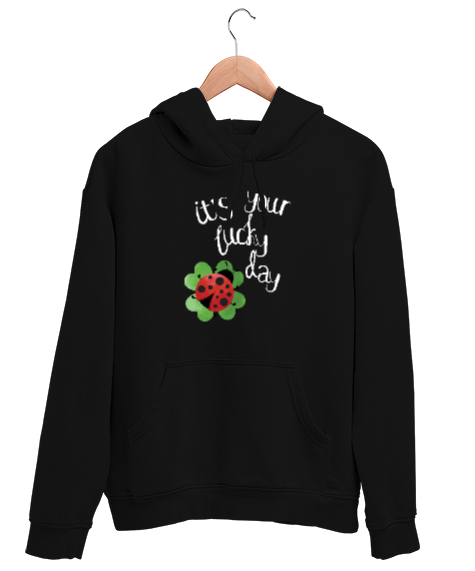 Tisho - Şanslı Günün - Lucky Day - Yonca - Uğur Böceği Siyah Unisex Kapşonlu Sweatshirt