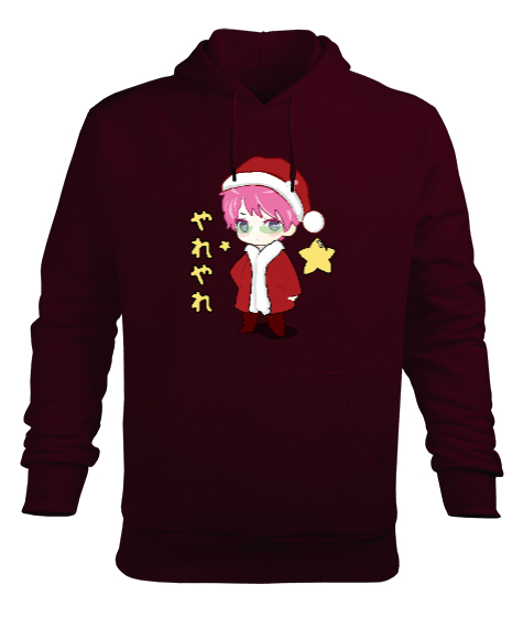 Santa Kusuo Saiki Kusuo Noel Baba Bordo Erkek Kapüşonlu Hoodie Sweatshirt