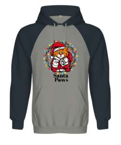 Santa Paws - Noel Kedi Gri/Füme Orjinal Reglan Hoodie Unisex Sweatshirt