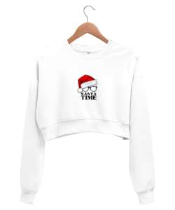 Santa tıme Beyaz Kadın Crop Sweatshirt