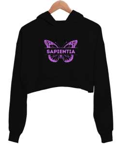 Sapientia Siyah Kadın Crop Hoodie Kapüşonlu Sweatshirt