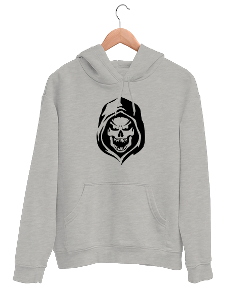 Tisho - Şapkalı Kafatası - Skull Gri Unisex Kapşonlu Sweatshirt