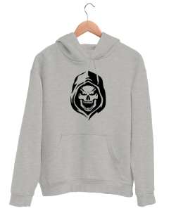 Şapkalı Kafatası - Skull Gri Unisex Kapşonlu Sweatshirt