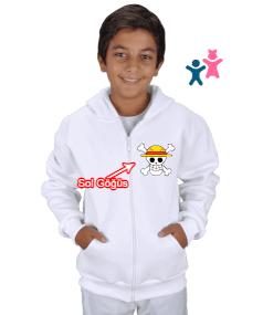 şapkalı kurukafa Çocuk Kapüşonlu Hoodie Fermuarlı