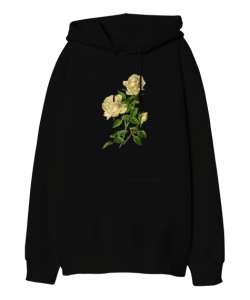 Sarı Güller - Yellow Roses Siyah Oversize Unisex Kapüşonlu Sweatshirt