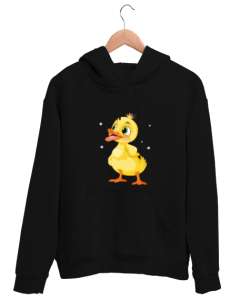 Sarı Ördek Yavrusu Siyah Unisex Kapşonlu Sweatshirt