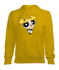 sarı powerpuff girls baskılı bayan sweatshirt Kadın Kapşonlu Hoodie Sweatshirt