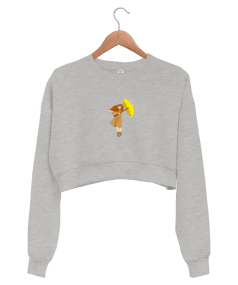 Sarı şemsiye illustrasyon Kadın Crop Sweatshirt