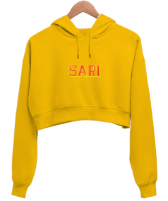 Sarının Vurgusu Tasarımı Kadın Crop Hoodie Kapüşonlu Sweatshirt