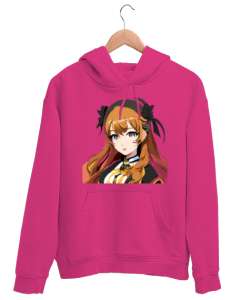 Sarışın Anime Kızı Fuşya Unisex Kapşonlu Sweatshirt