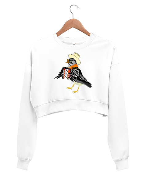 Şarkıcı Kuş - Bird Beyaz Kadın Crop Sweatshirt