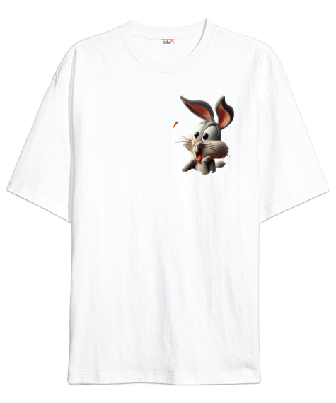 Tisho - ŞAŞKIN BUNNY 2 Beyaz Oversize Unisex Tişört