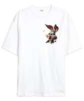 ŞAŞKIN BUNNY 2 Beyaz Oversize Unisex Tişört - Thumbnail