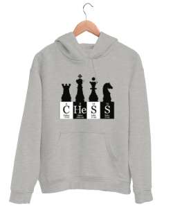 Satranç - Chess V2 Gri Unisex Kapşonlu Sweatshirt