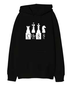 Satranç - Chess V3 Siyah Oversize Unisex Kapüşonlu Sweatshirt