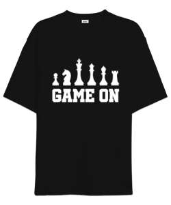 Satranç, Game On, Chess Tasarımı Baskılı Siyah Oversize Unisex Tişört