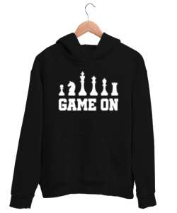 Satranç, Game On, Chess Tasarımı Baskılı Siyah Unisex Kapşonlu Sweatshirt