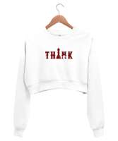 Satranç ve Düşünmek - Think Chess Beyaz Kadın Crop Sweatshirt - Thumbnail