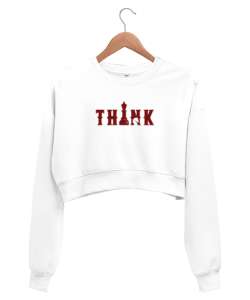 Satranç ve Düşünmek - Think Chess Beyaz Kadın Crop Sweatshirt