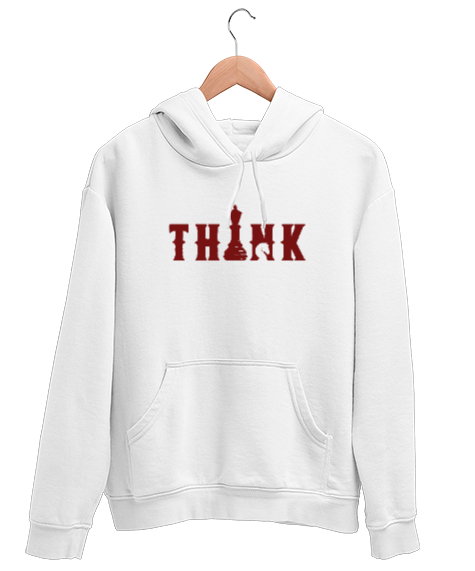 Tisho - Satranç ve Düşünmek - Think Chess Beyaz Unisex Kapşonlu Sweatshirt