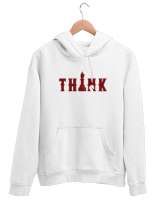 Satranç ve Düşünmek - Think Chess Beyaz Unisex Kapşonlu Sweatshirt - Thumbnail