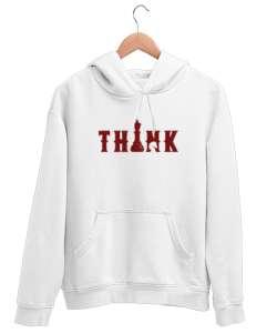 Satranç ve Düşünmek - Think Chess Beyaz Unisex Kapşonlu Sweatshirt