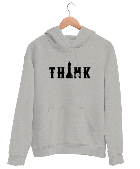 Tisho - Satranç ve Düşünmek - Think Chess Gri Unisex Kapşonlu Sweatshirt