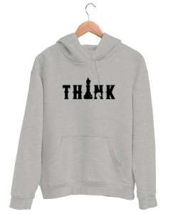 Satranç ve Düşünmek - Think Chess Gri Unisex Kapşonlu Sweatshirt