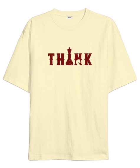 Tisho - Satranç ve Düşünmek - Think Chess Krem Oversize Unisex Tişört