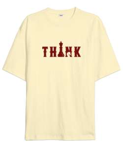 Satranç ve Düşünmek - Think Chess Krem Oversize Unisex Tişört